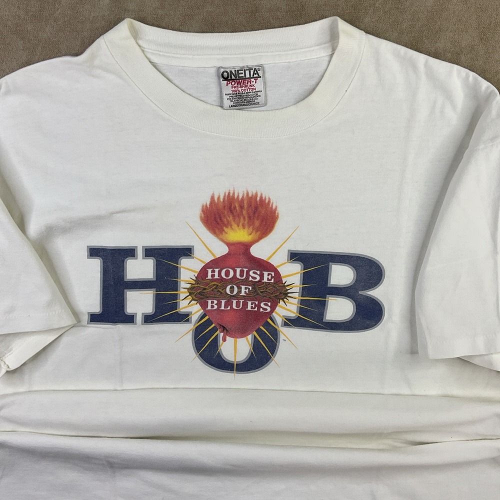 House of Blues Sunset Strip Graphic T-Shirt Single Stitch White XL 90s Vintage